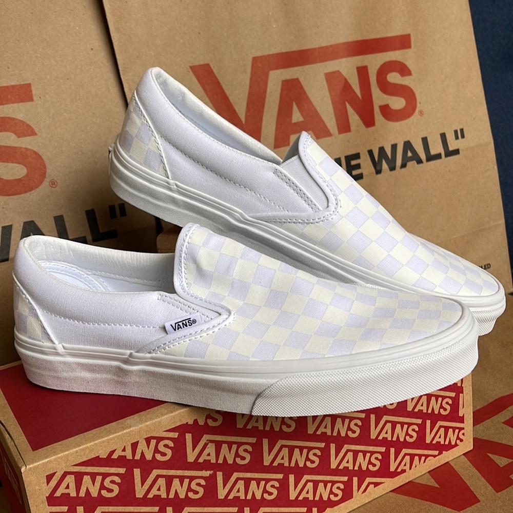 Vans Classic Men’s Slip On Checkerboard True White/ True White sneakers - Picture 7 of 16